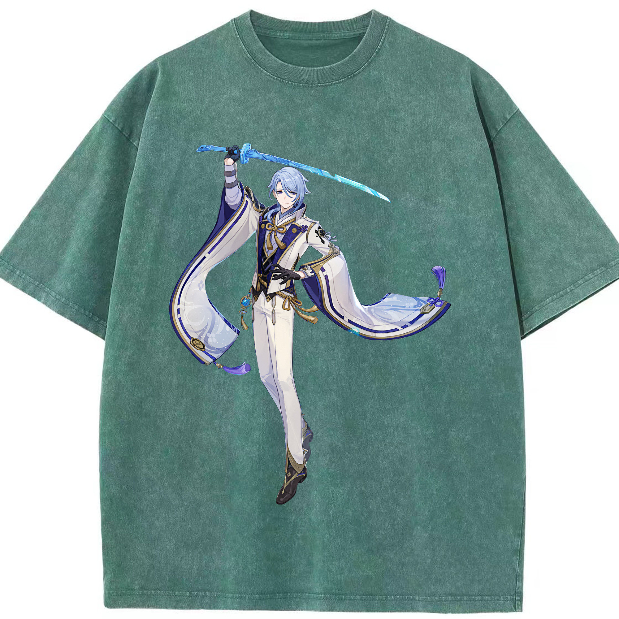 げんし神 神里綾人 かみさとあやと genshin Kamisato Ayato 綿100% ヴィンテージ風 半袖Tシャツ（フロントプリント）